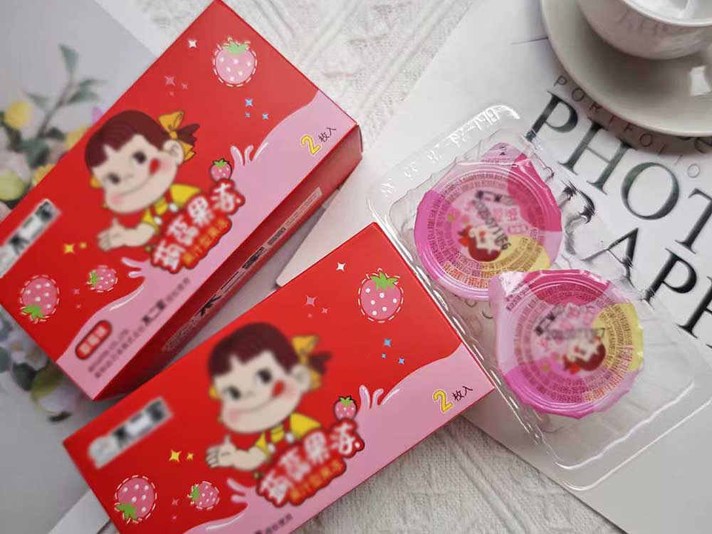 Assorted flavored jelly dessert products for food packaging production and retail sales display